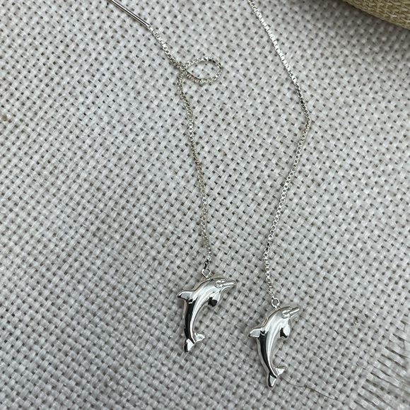 Vintage JCM Sterling Silver Dolphin Threader Earrings - Picture 11 of 14